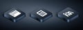 Set Isometric Binary code, Book and Calculator icon. Vector
