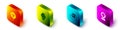 Set Isometric Biohazard symbol, Man poisoning, Wastewater and Radioactive location icon. Vector