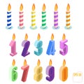 Set of isometric birthday candles. Vector