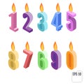 Set of isometric birthday candles. Vector