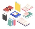 Set of isometric book, notebooks from different angles : stack, open textbooks. Vector illustration on a white background Royalty Free Stock Photo