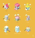 Set of Isometric Buildings. Black and white vector illustration Royalty Free Stock Photo