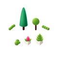 Set isometric bush, plant, flower