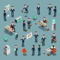 Set of ISOMETRIC BUSINESS PEOPLE in office, share idea, info graphic Royalty Free Stock Photo