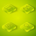 Set Isometric Car battery, Electrical outlet, Light bulb with concept of idea and Fuse icon. Vector Royalty Free Stock Photo