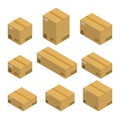 Set of isometric cardboard boxes, parcels isolated on white background Royalty Free Stock Photo