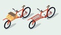 Set of isometric cargo bike with a parcel box Royalty Free Stock Photo