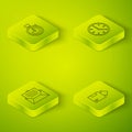Set Isometric Clock, Envelope, Carton cardboard box and Stopwatch icon. Vector