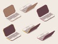 Set of isometric colored outline laptops