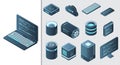 Set of isometric computer technology. Isometric set server equipment. Technology isometric icons. Digital technology items. Vector Royalty Free Stock Photo