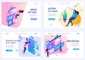 Set of isometric concepts menu setting, web design, listen to music, data analysis. For Landing page concepts and web design Royalty Free Stock Photo