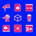 Set Isometric cube, Geometric figure Cube, 3D printer, warning, perfect copy and icon. Vector