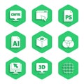Set Isometric cube, Speech bubble with text 3D, Grid graph paper, RGB and CMYK color mixing, Computer monitor cursor, AI Royalty Free Stock Photo