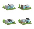 Set of isometric and 3D four houses and modern houses design.