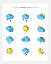 Set of isometric 3d icons of weather forecast, colored with outline Royalty Free Stock Photo