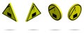 Set of isometric danger signs of working construction equipment on a yellow background. Overhead Load Symbol, construction crane