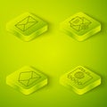 Set Isometric Delete envelope, Envelope, Address book and Envelope icon. Vector