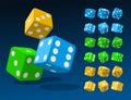 Dice set isometric blue green golden vector illustration Royalty Free Stock Photo