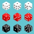 Set of isometric dice combination. Red, white and black poker cubes vector isolated. Royalty Free Stock Photo