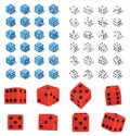 Isometric dice number lucky game fortune casino variants loss gamble cube vector illustration.