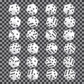 A set of isometric dice. Twenty-four variants loss dice on transparent background.