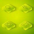 Set Isometric Electric plug, Electric light switch, Fuse and Light emitting diode icon. Vector