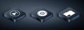 Set Isometric Fast forward, Document folder and Vinyl disk icon. Vector