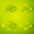 Set Isometric Fingerprint, Shield, Password protection and Graphic password protection icon. Vector