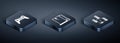 Set Isometric Gamepad, Computer network and 3D printer icon. Vector