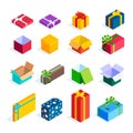 Set of isometric gift boxes on white background.