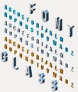 Set of isometric glass font