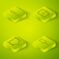 Set Isometric Graphic tablet, Heart with Bezier curve, Push pin and Paint brush icon. Vector