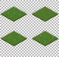 Set of isometric grass tiles with flowers