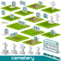 Set of isometric grave and crosses different style for cemetery vector