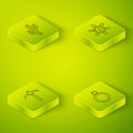 Set Isometric Hexagram sheriff, Pickaxe, Canteen water bottle and Cactus icon. Vector