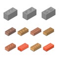 Set isometric icon construction materials, vector illustration.