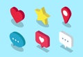 Set of Isometric icons for different apps. Contains such icons as like, star, location, message and more