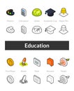 Set of isometric icons in otline style, colored and black versions Royalty Free Stock Photo