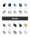 Set of isometric icons in otline style, colored and black versions Royalty Free Stock Photo