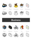 Set of isometric icons in otline style, colored and black versions Royalty Free Stock Photo