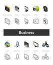 Set of isometric icons in otline style, colored and black versions Royalty Free Stock Photo