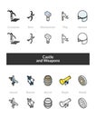 Set of isometric icons in otline style, colored and black versions Royalty Free Stock Photo