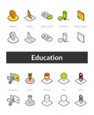 Set of isometric icons in otline style, colored and black versions Royalty Free Stock Photo