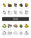 Set of isometric icons in otline style, colored and black versions Royalty Free Stock Photo