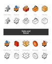 Set of isometric icons in otline style, colored and black versions Royalty Free Stock Photo