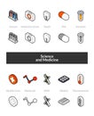 Set of isometric icons in otline style, colored and black versions Royalty Free Stock Photo