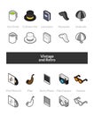 Set of isometric icons in otline style, colored and black versions Royalty Free Stock Photo