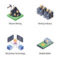 Set of Isometric Icons Safe Bitcoin