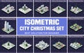 Set isometric illustration of a city based on three-dimensional