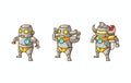 Set of isometric illustration of robot character evolution, from basic, intermediate and advance mode vector